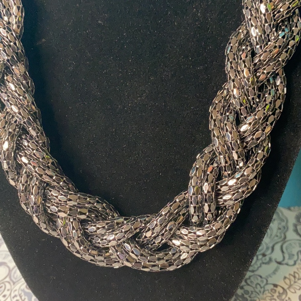 Vintage Express Gray Braided Statement Necklace - image 2